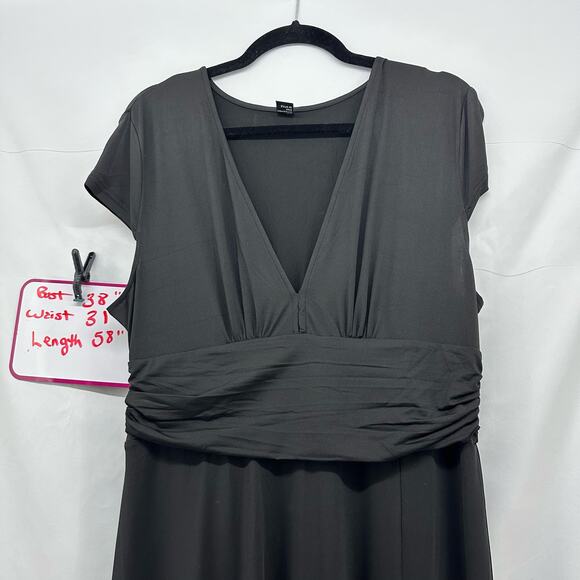 Anrabess Black Maxi Dress Large Deep V-Neck Sexy Gothic Witchcore Simple Minimal - Picture 2 of 6